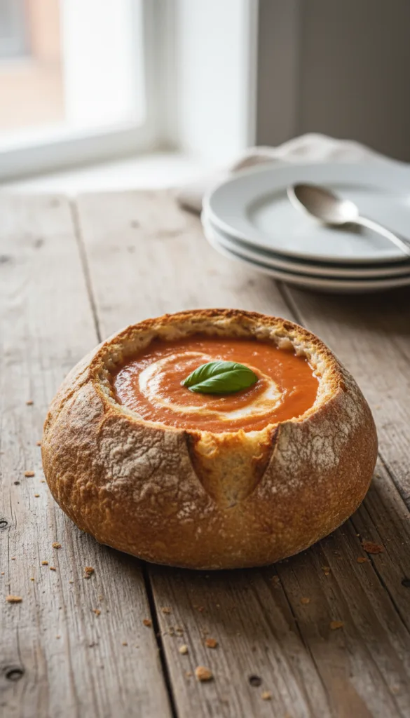 15 Rustic Bread Bowl Soup Presentation Ideas 2 Original tomato soup 202602132118
