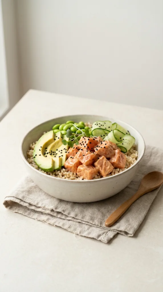 Spicy salmon poke bowl photography 30dc966865