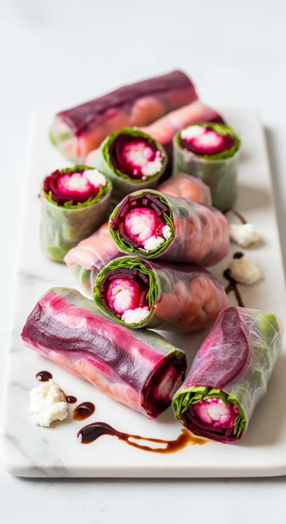 Beetroot shrimp rolls goat cheese b2e37eea0d