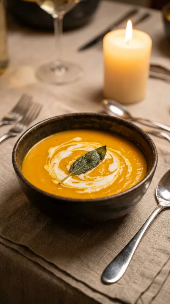 Moody Candlelit Winter Dinner Table: 7 Styling Hacks 5 Bowl of creamy soup 0f401cd588