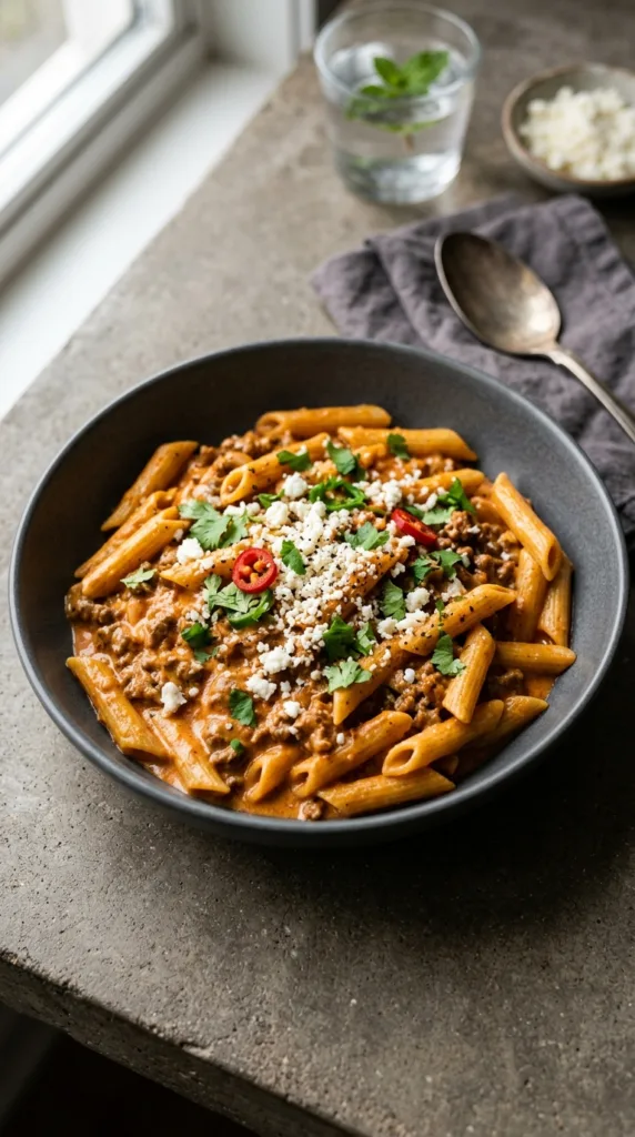 3 Irresistible Creamy One-Pot Ground Beef Pasta Recipes (Ready in 30 Minutes!) 3 Creamy chipotle pasta in bowl a79735f0ee