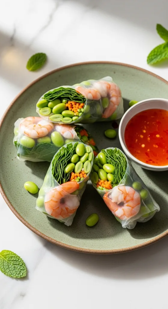 Edamame shrimp rolls on plate d67d7caa7a