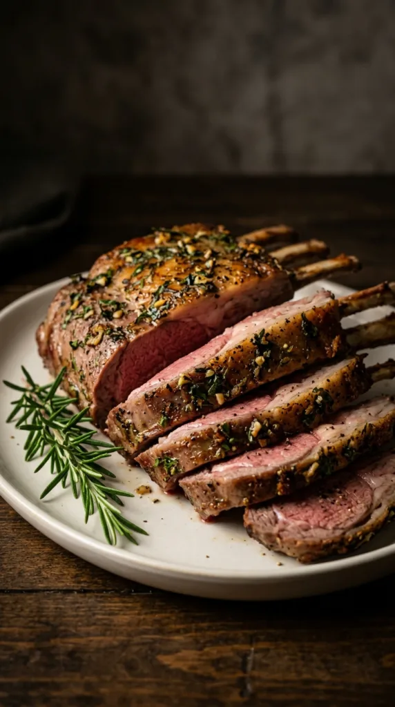 Moody Candlelit Winter Dinner Table: 7 Styling Hacks 6 Herbcrusted rack of lamb 6f6f782f6b