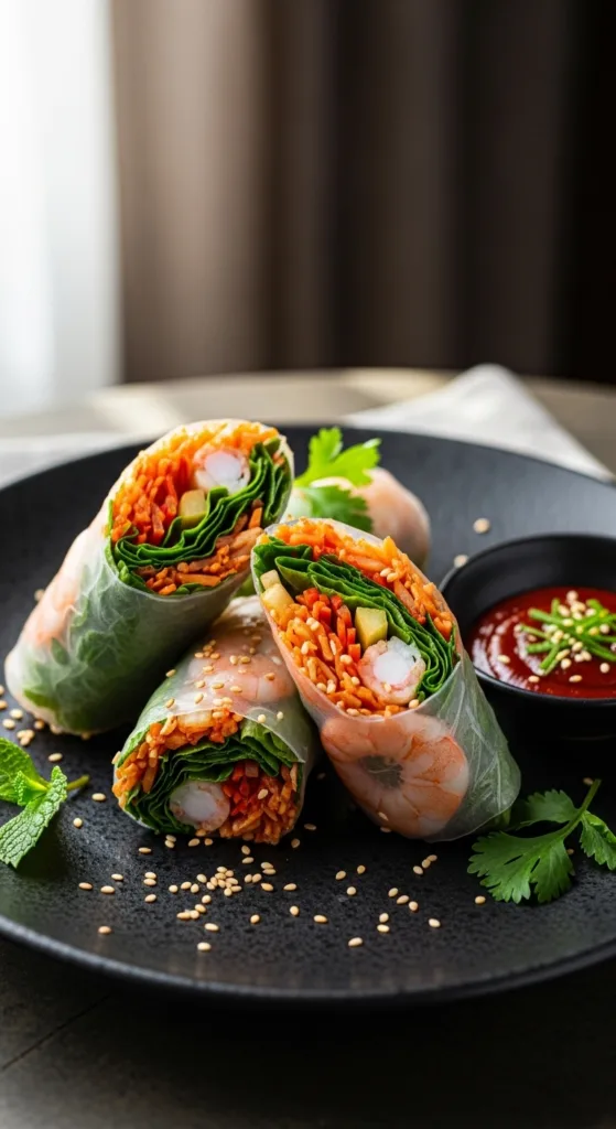 Kimchi shrimp rolls on plate 55ff479b32
