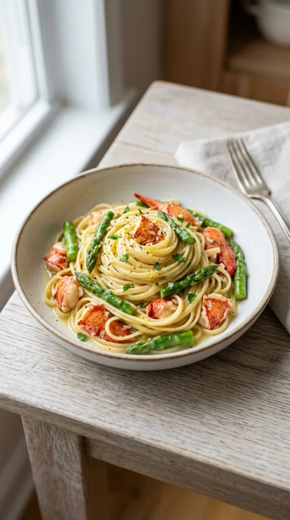 13 Spring Asparagus Lobster Tail Dinner Ideas 4 Linguine with lobster asparagus 6159a81c45