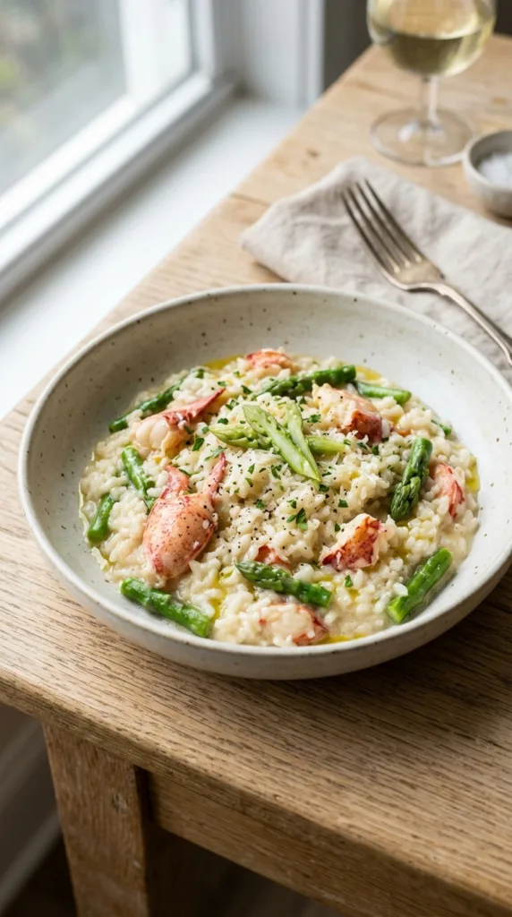 13 Spring Asparagus Lobster Tail Dinner Ideas 3 Lobster asparagus risotto in bowl 51d51fcbce