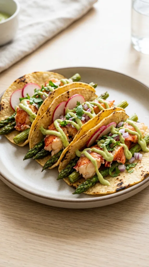 13 Spring Asparagus Lobster Tail Dinner Ideas 7 Lobster asparagus tacos on plate 1e615d6a76