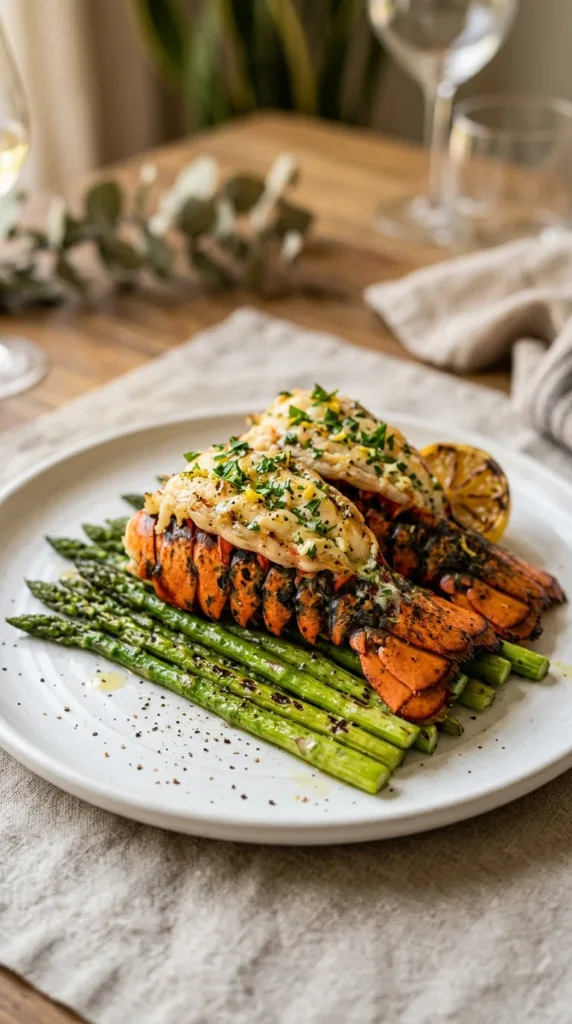 13 Spring Asparagus Lobster Tail Dinner Ideas 2 Originalgrilled lobster and asparagus on a platecr a53844fd60
