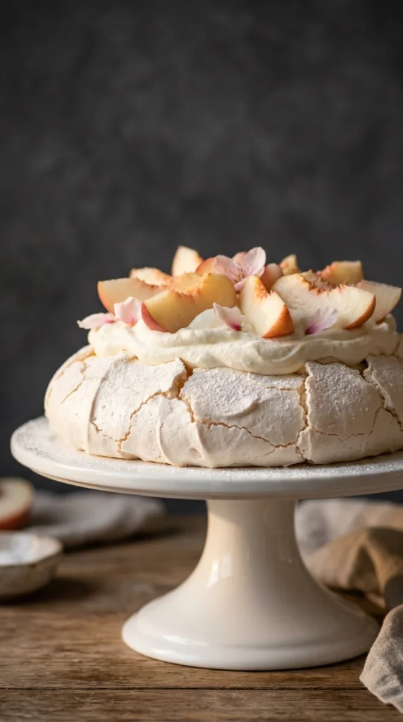 Pavlova with cream and peach 414576d611