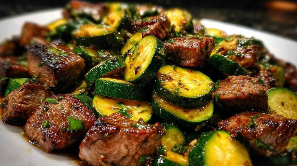 Garlic Butter Steak Bites with Zucchini Low Carb Dinner in 15 1170x656 1