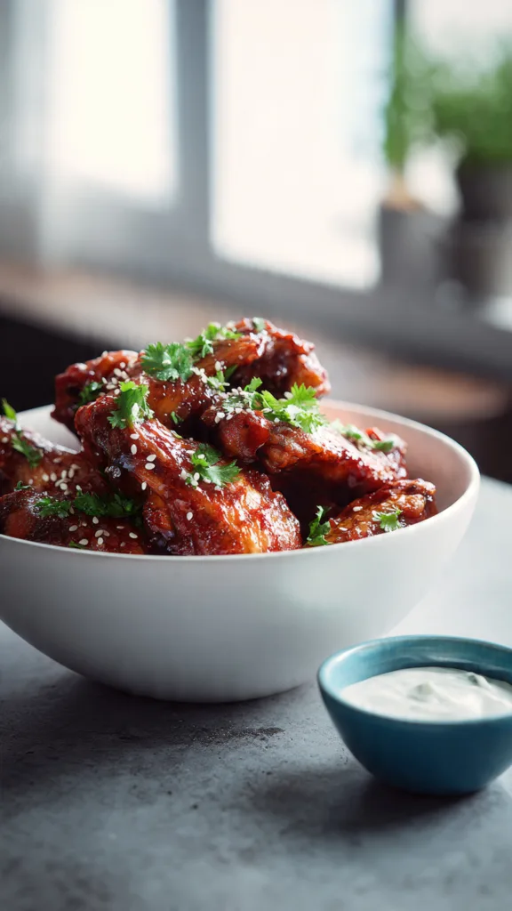 a white ceramic bowl overflowing with glossy bbq c 1