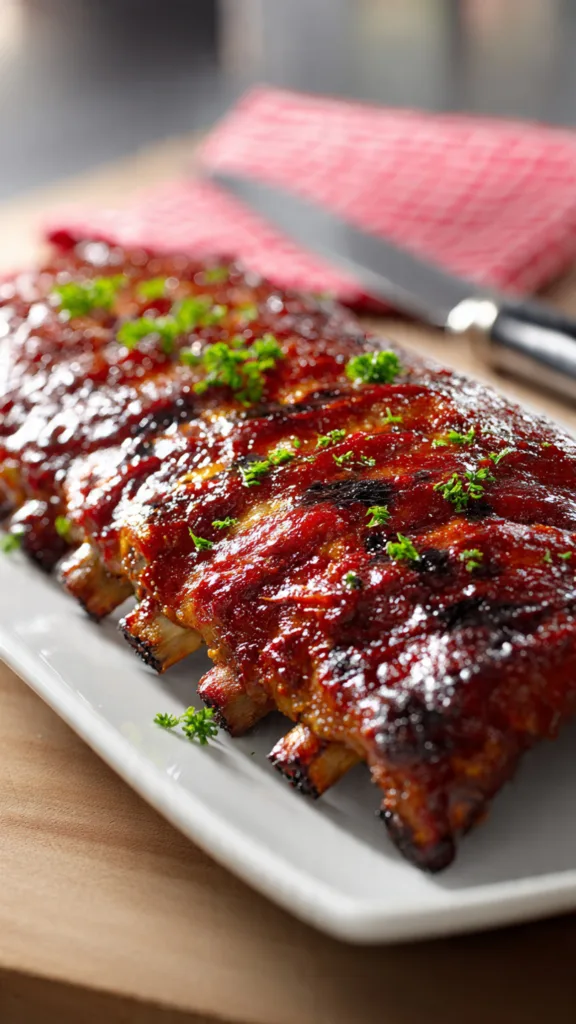 ultra realistic close up of a full rack of bbq rib
