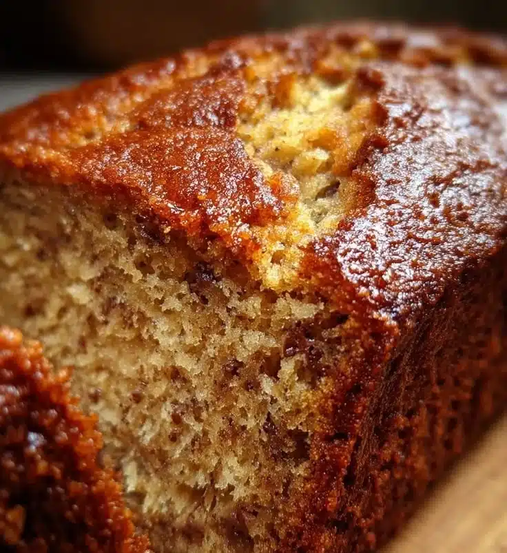 A loaf of easy banana bread with slices on a wooden board