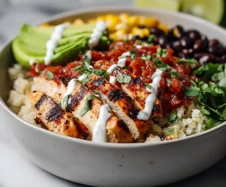 Delicious low carb burrito bowl with fresh ingredients for a healthy meal.