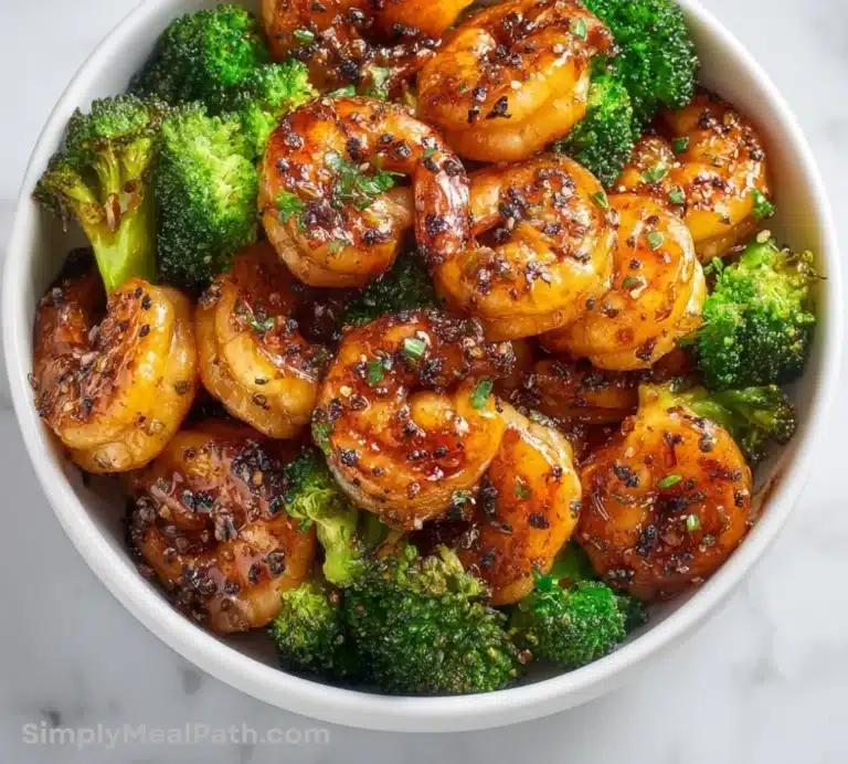 Delicious protein-packed honey garlic shrimp served with vegetables