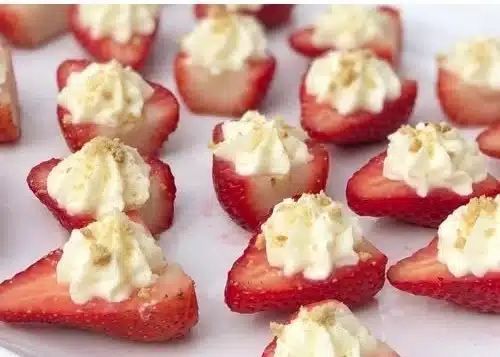 Delicious strawberry snacks filled with cream cheese for parties