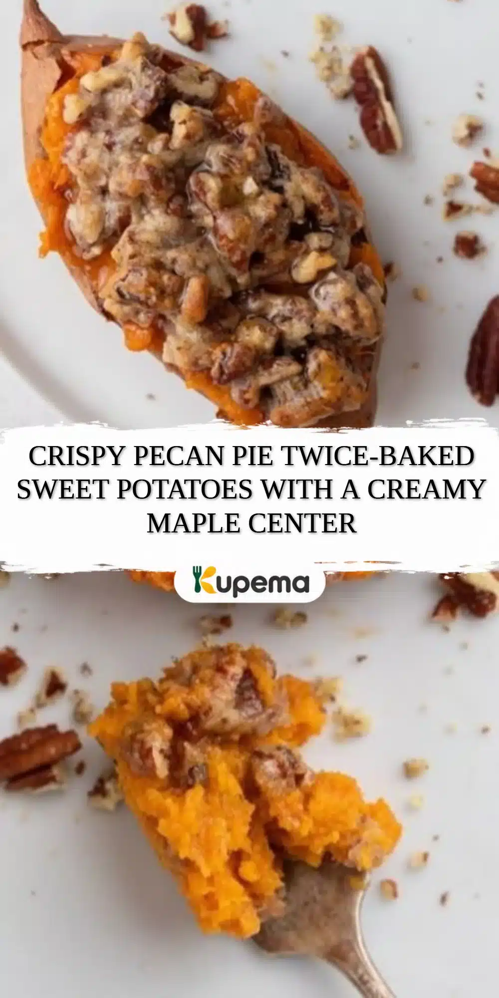 Crispy Pecan Pie Twice-Baked Sweet Potatoes with a Creamy Maple Center