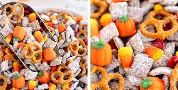 Easy Harvest Puppy Chow recipe with simple ingredients and fun for dogs