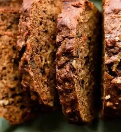 Delicious slice of harvest spice bread on a wooden table