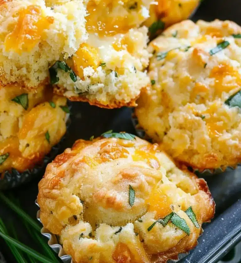 Easy homemade savory cheddar muffins freshly baked and served on a table.