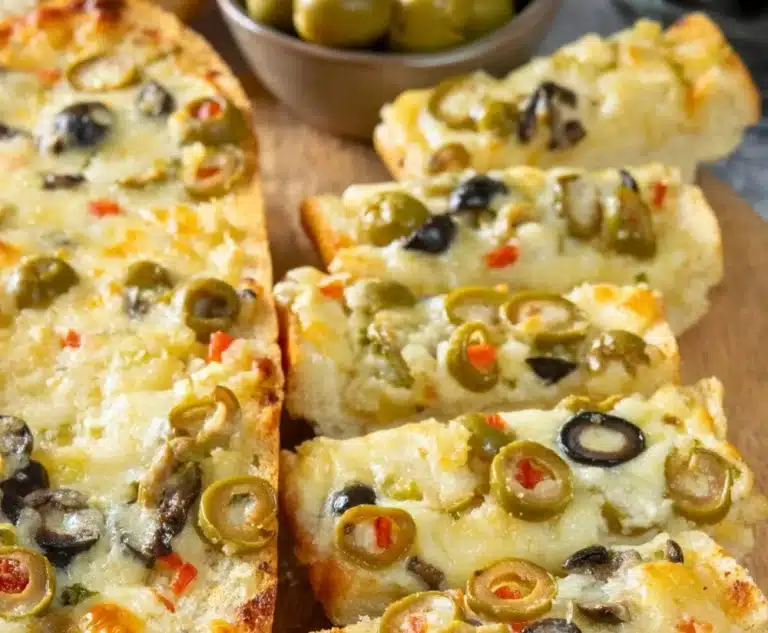 Delicious easy olive cheese bread, a festive holiday appetizer everyone loves