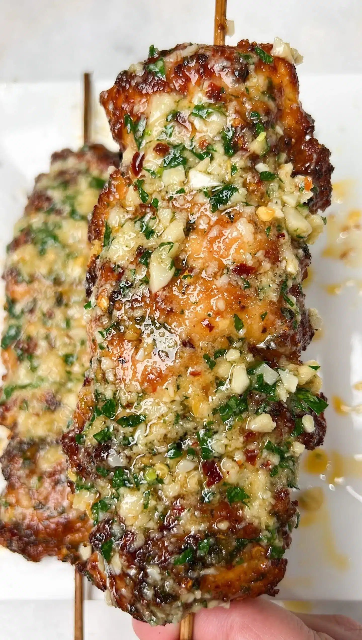 Delicious Garlic Parmesan Chicken Skewers ready to grill and enjoy.