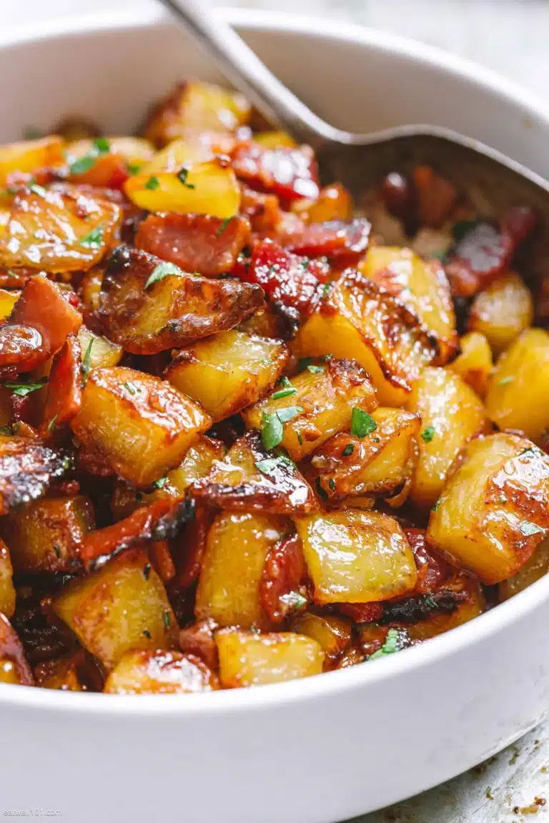 Delicious Honey Bacon Roasted Potatoes served in a bowl