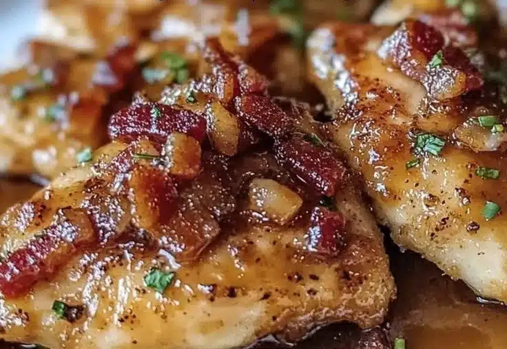 Delicious Maple Garlic Bacon Chicken dish served with herbs and spices.