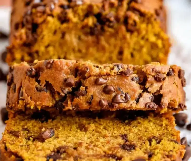 Deliciously baked Pumpkin Chocolate Chip Bread with a golden crust and chocolate chips
