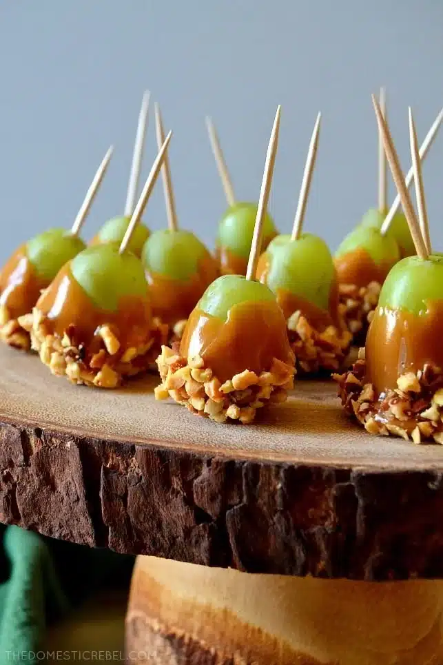 Delicious simple caramel apple grapes ready to be enjoyed as a treat.
