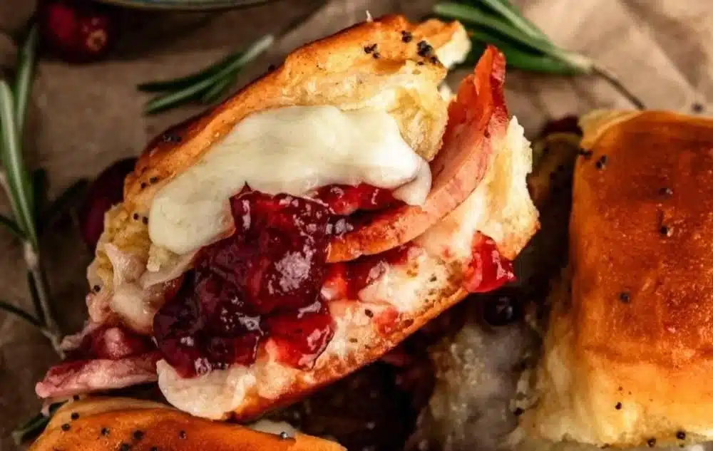 Simple Cranberry Turkey Sliders served on a platter