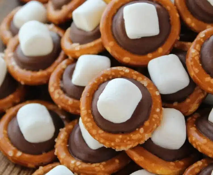 S'mores Pretzel Bites ready in 15 minutes, served on a plate.